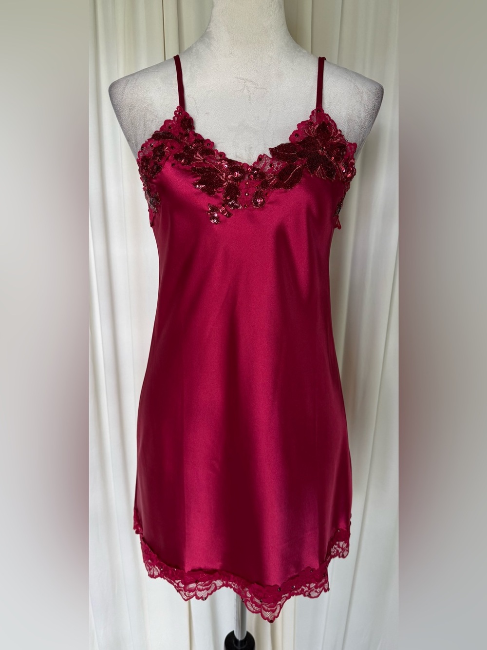 Satin Slip Dress Dance Costume in Deep Red